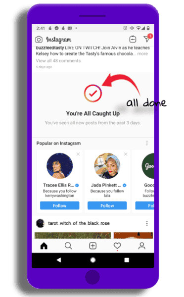 Instagram showing 'you're all caught up' message
