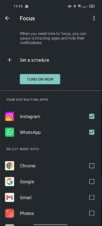 Pinterest Focus mode 1