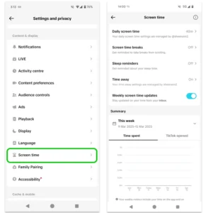 Screenshot of the TikTok Screen time setting in the app.