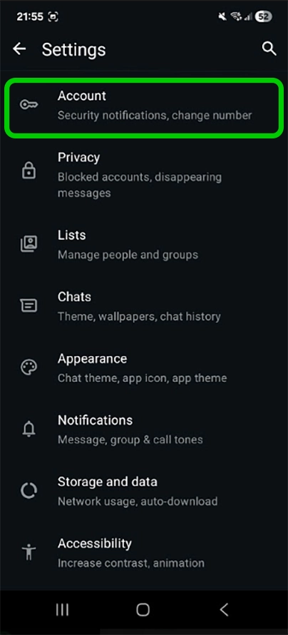 WhatsApp settings