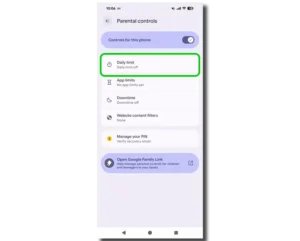 Screenshot of Android phone parental controls menu.