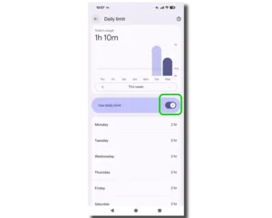 Screenshot of Android daily screen time menu in parental controls.