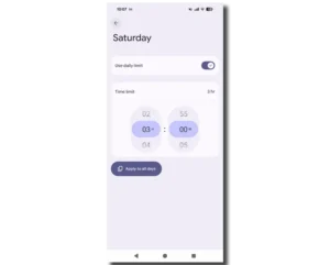 Screenshot of daily screen time settings in Android parental controls.