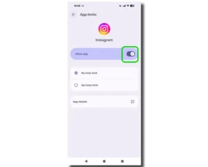 Screenshot of Instagram in Android App limits for parental controls.