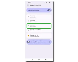 Screenshot of Android phone parental controls menu.