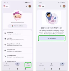 Screenshot des Standortmenüs in Google Family Link, bevor die Funktion aktiviert wird.