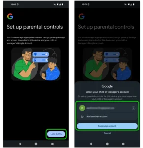 Screenshot of Google Family Link setup on child's phone.