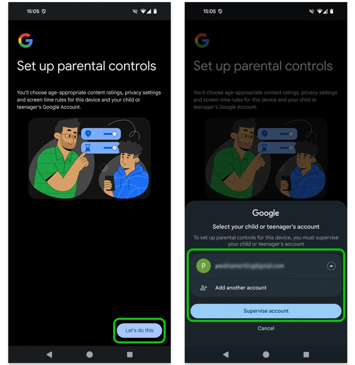 Скриншот настройки Google Family Link на телефоне ребенка.