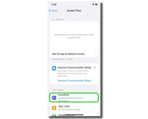 Screenshot of child's Screen Time page with Family Sharing.