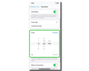Screenshot of Downtime menu for Apple.