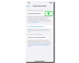 Screenshot of Communication Safety screen.