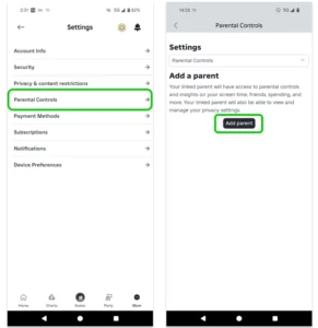 Screenshot showing parental controls setup in Roblox.