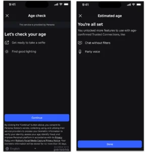 Screenshot of press images from Roblox's teen age verification feature.