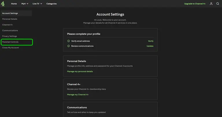 Channel 4 Account setting