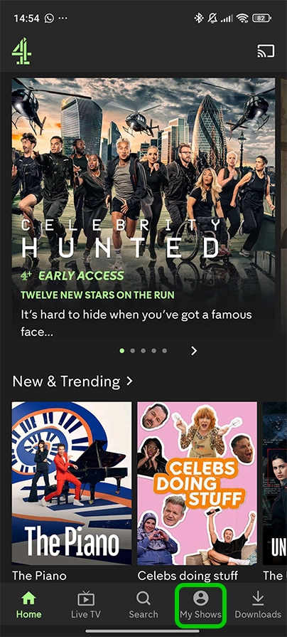 Channel 4 app homepage