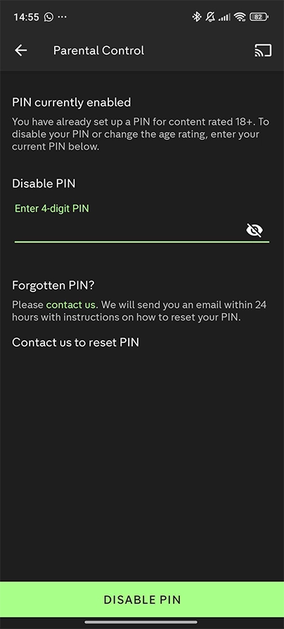 Channel 4 disable PIN