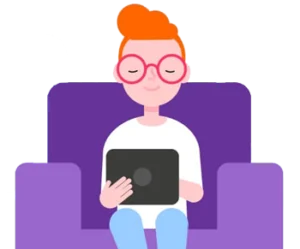 Un garçon est assis sur une chaise et utilise un appareil connecté.
