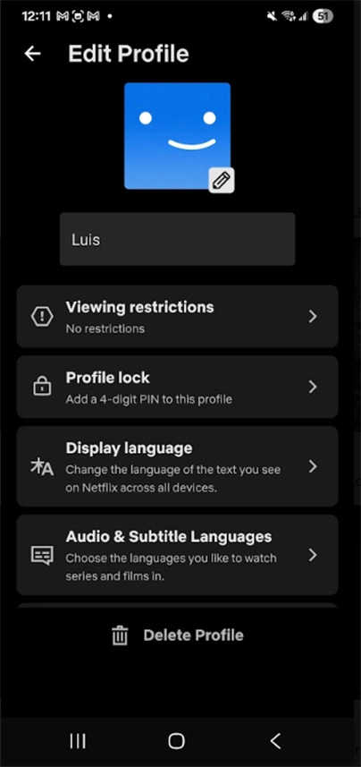 Netflix managing a profile