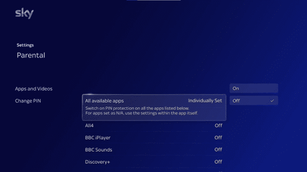 Sky Glass apps restrictions