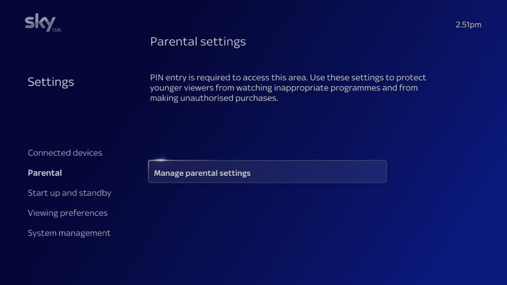 Sky Glass parental settings