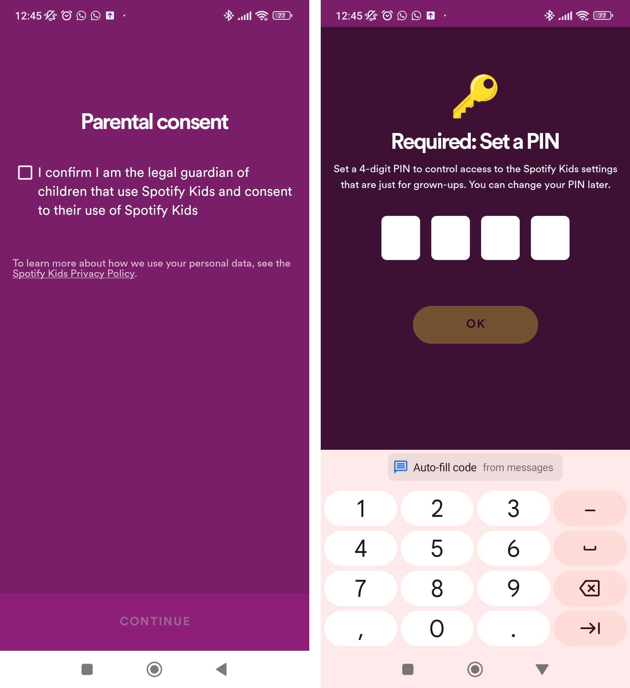 Spotify parental consent and parental PIN