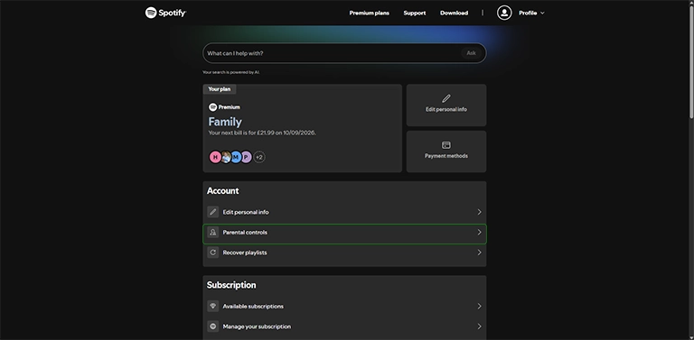 Spotify account settings
