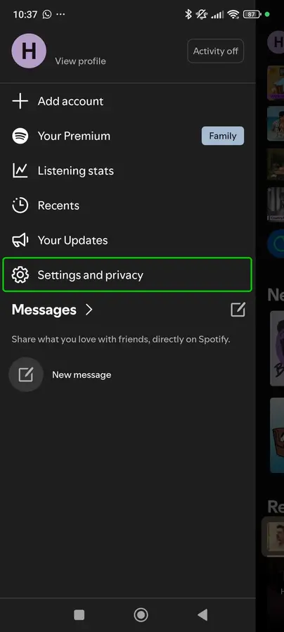 Spotify profile settings