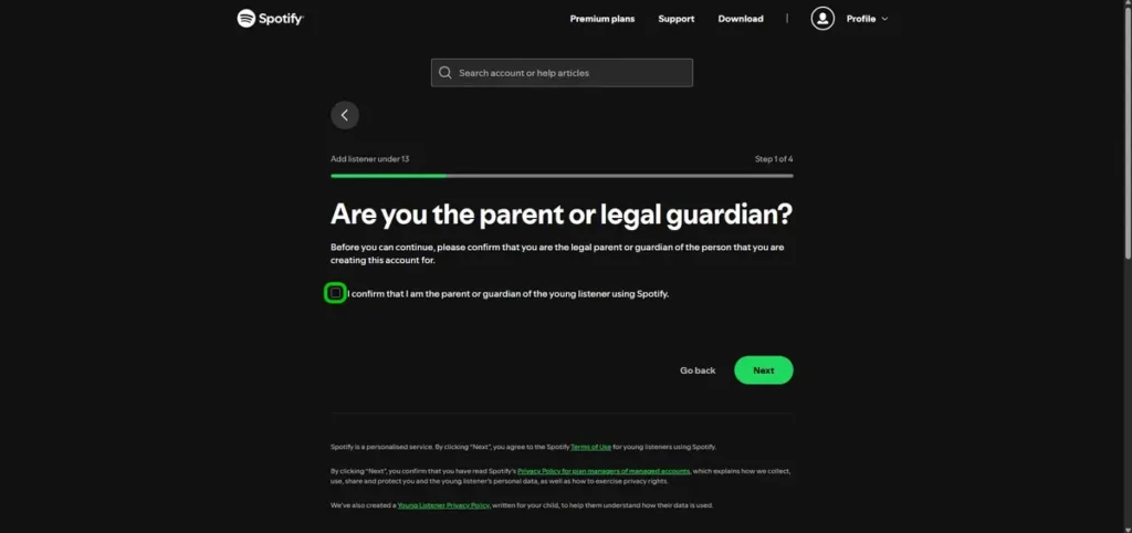 Spotify are you the legal guardian message