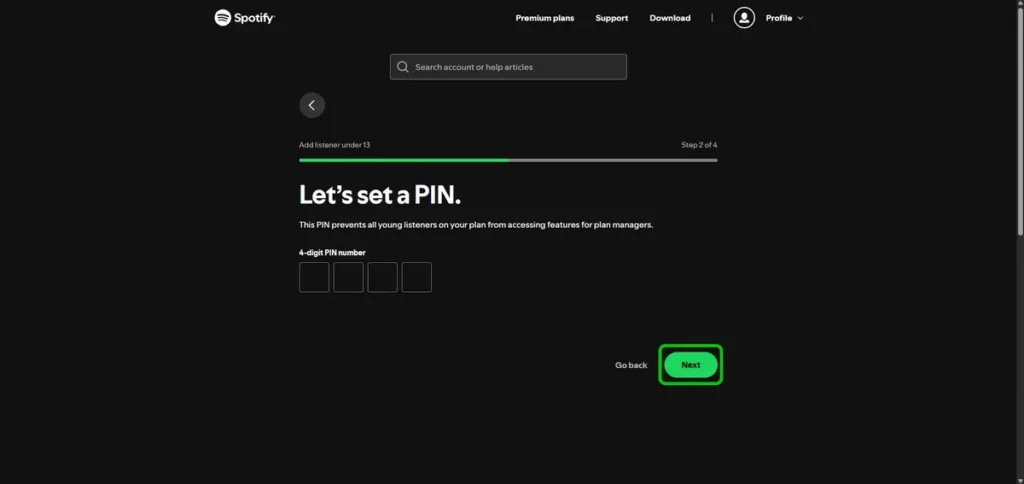 Spotify set a PIN