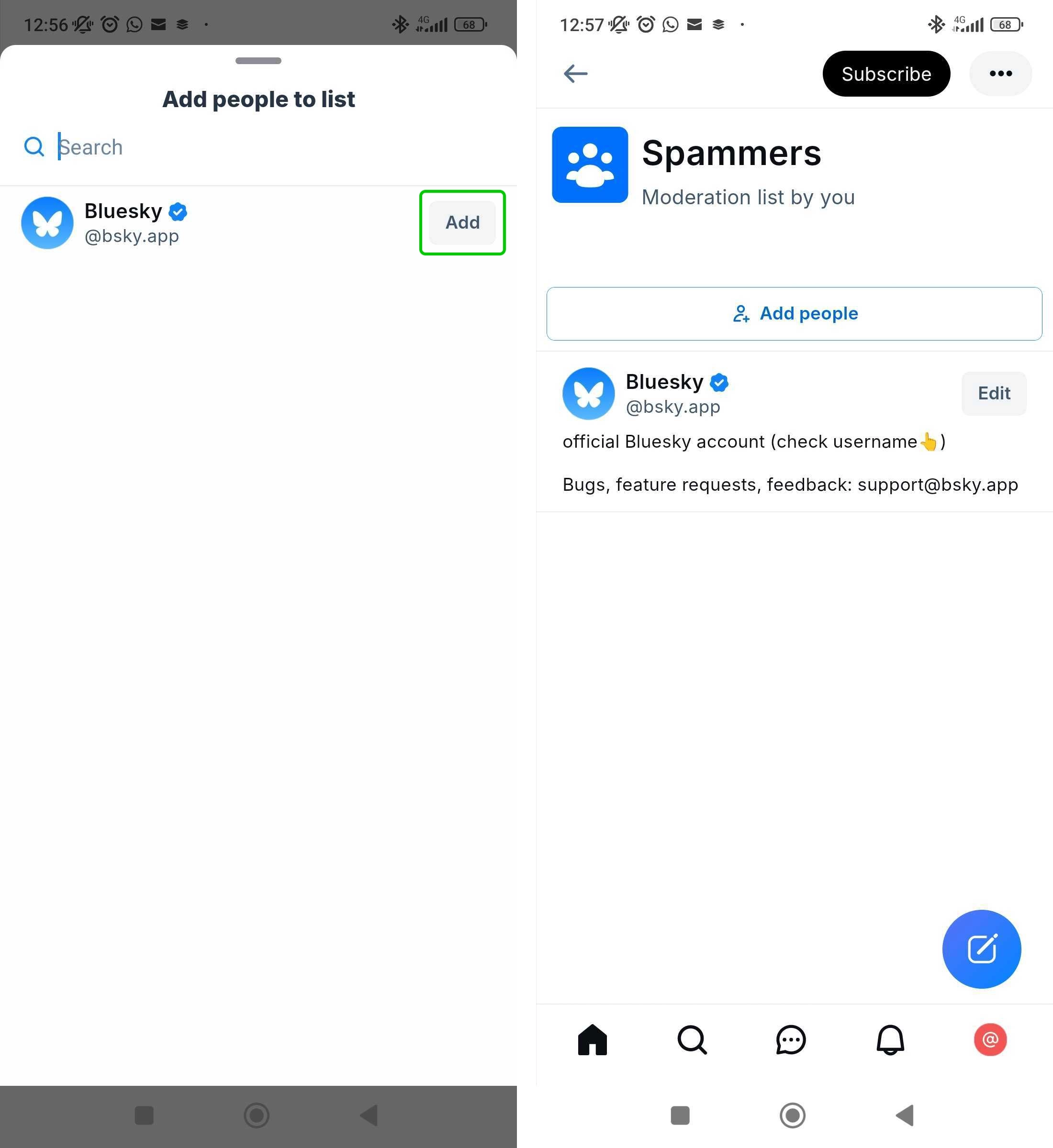 Bluesky moderation list adding people