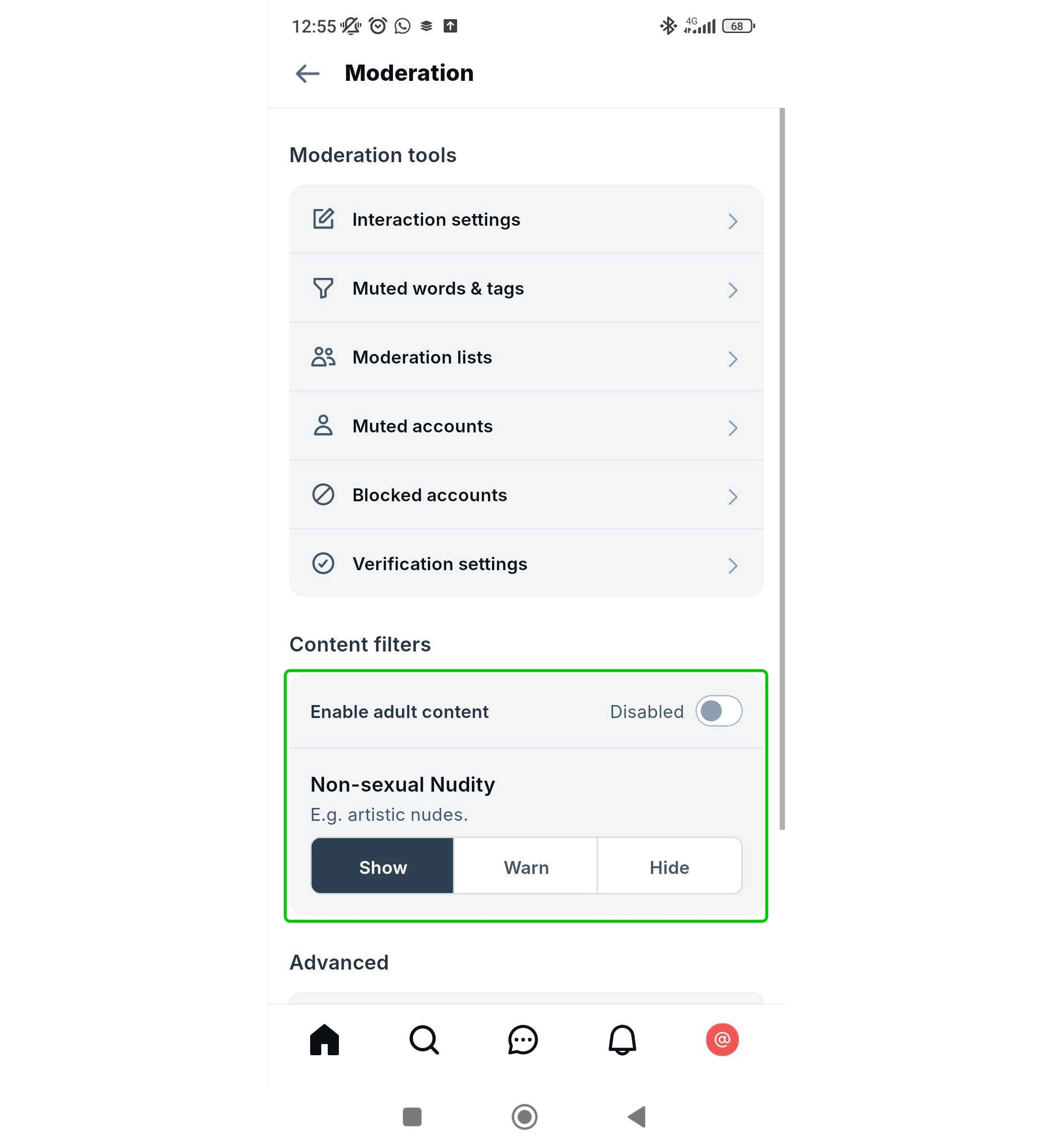 Bluesky content filters