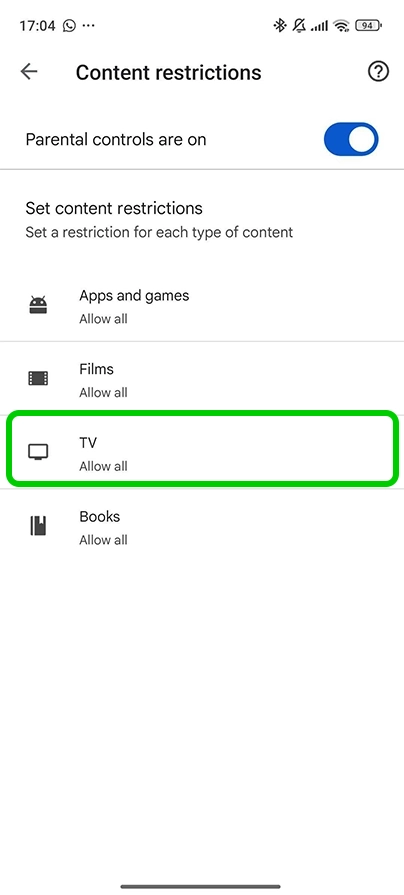 Google Play Restrictions de contenu TV