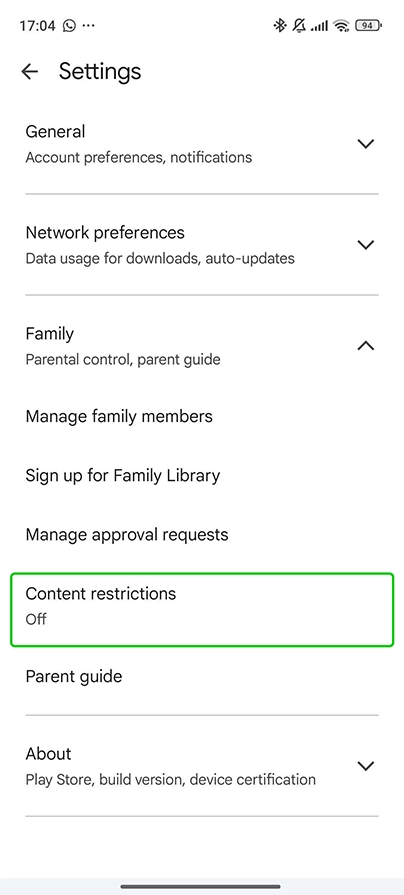 Google Play Paramétres