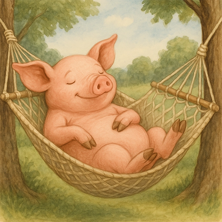 A ChatGPT generated image of a pig in a hammock