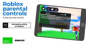Starting screen of the Roblox parental controls video, highlighting the top three controls on this page.