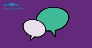Speech bubbles and the Childline logo.