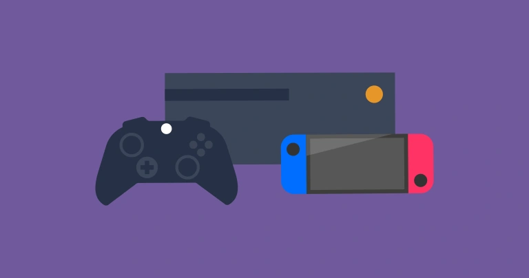 Illustration of a games console with a controller and a handheld gaming device.
