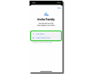 Screenshot of Family Sharing set up screen on iPhone.