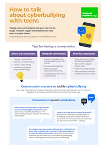 Screenshot of guide to talking with teens about cyberbullying.