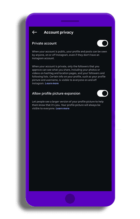 Instagram account privacy