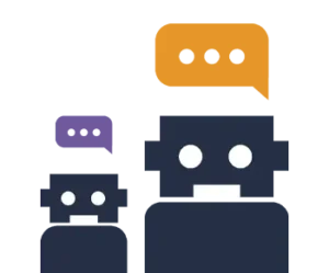 Two robots with speech bubbles.