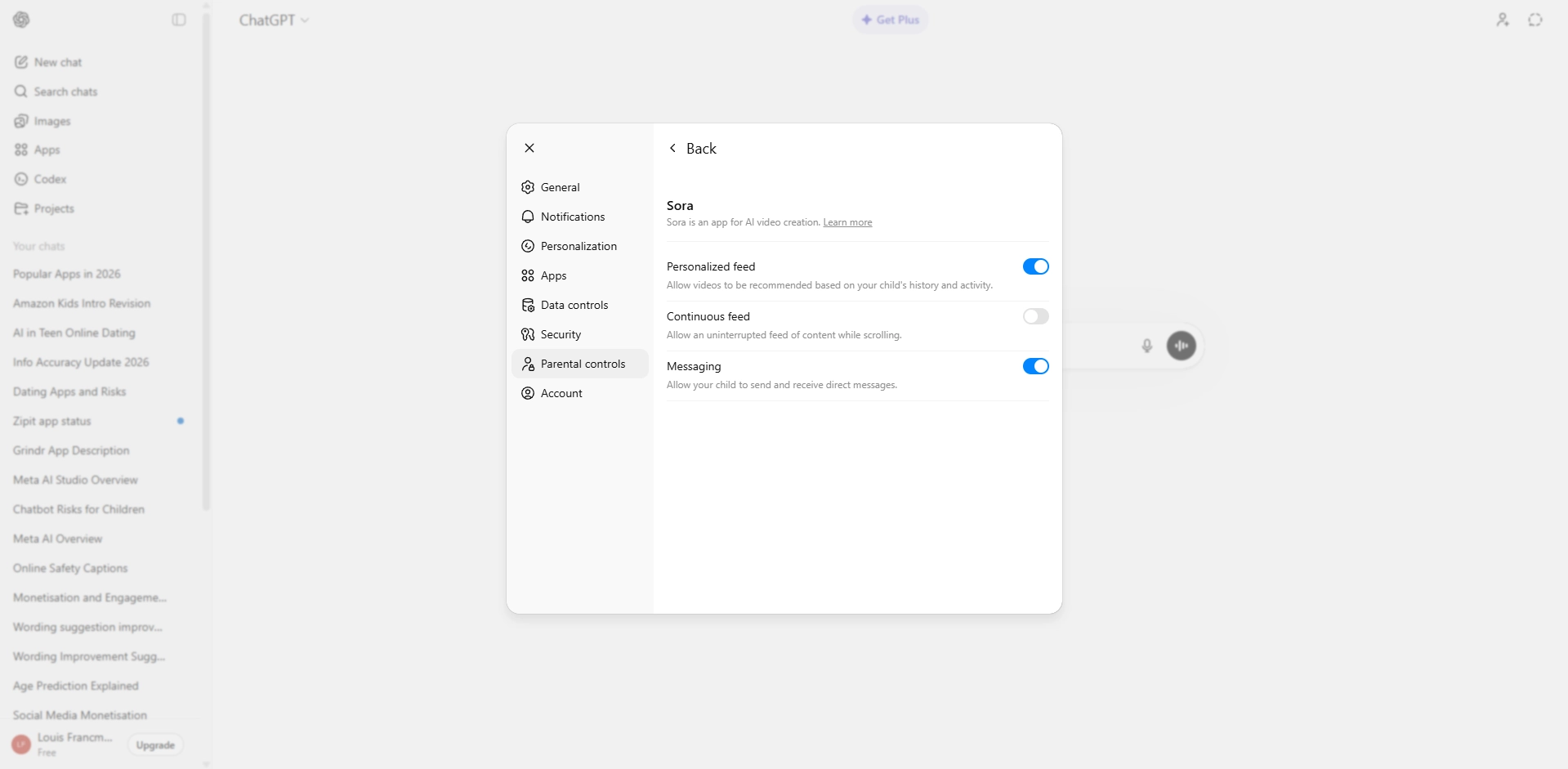 ChatGPT Sora settings