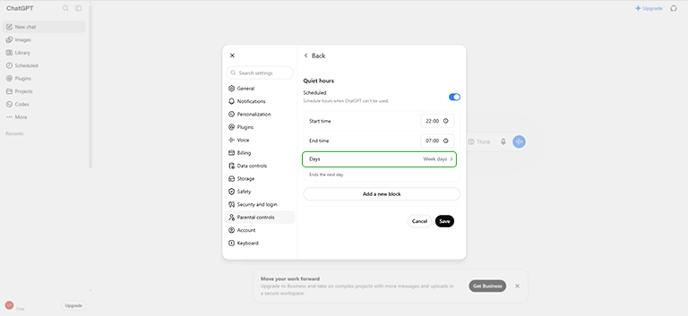 ChatGPT Quiet hours scheduling