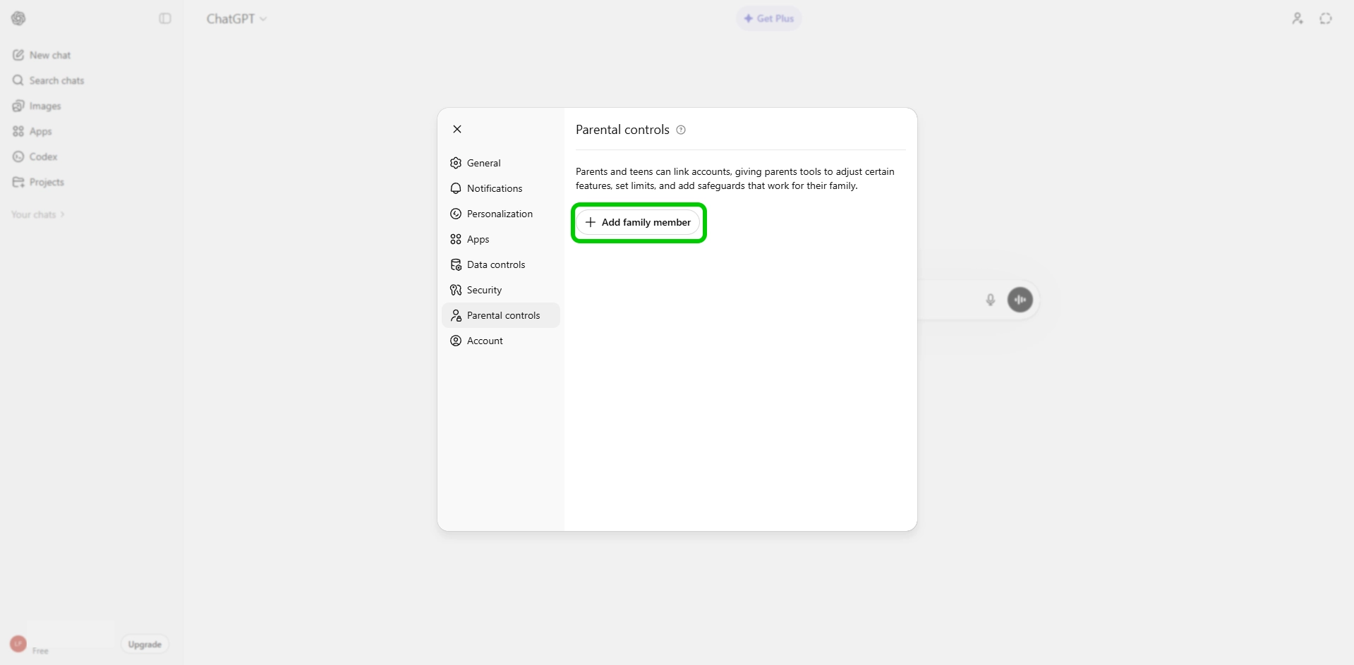 ChatGPT parental controls Add family member