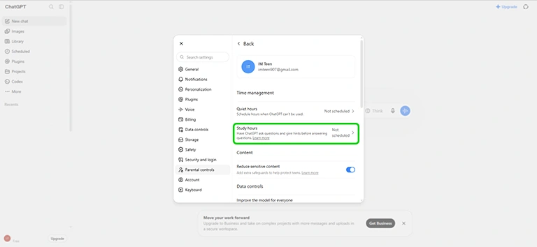 ChatGPT parental controls study hours