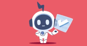 A robot standing with a tick mark.