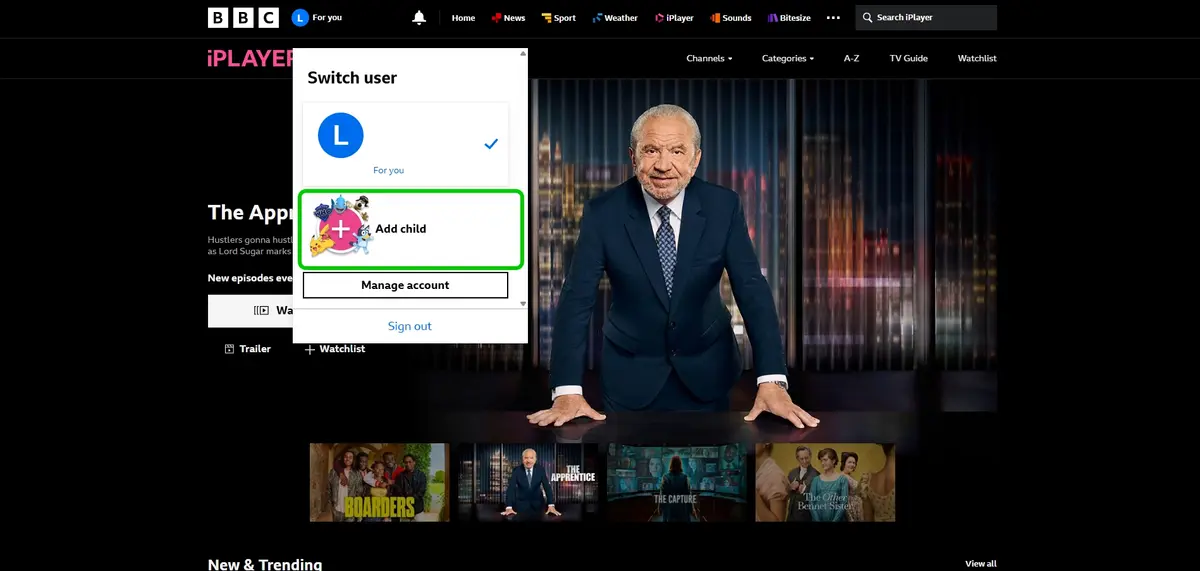 BBC iPlayer Add child