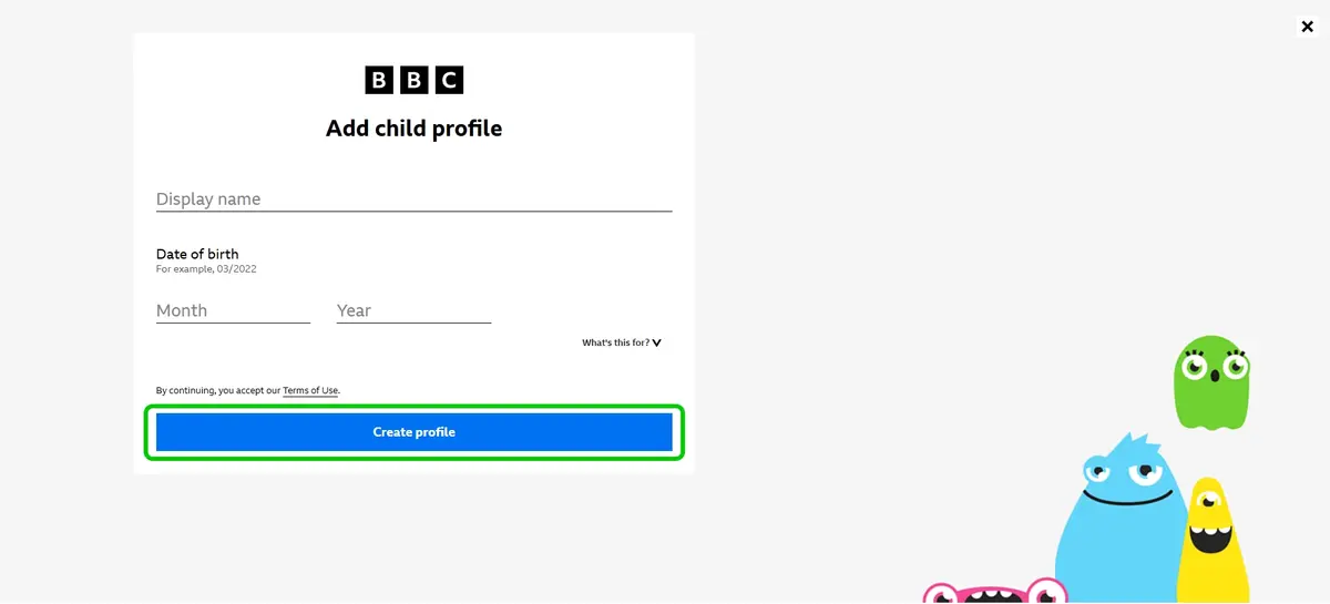 BBC iPlayer create child account