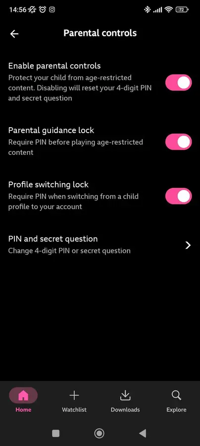 iPlayer parental controls settings