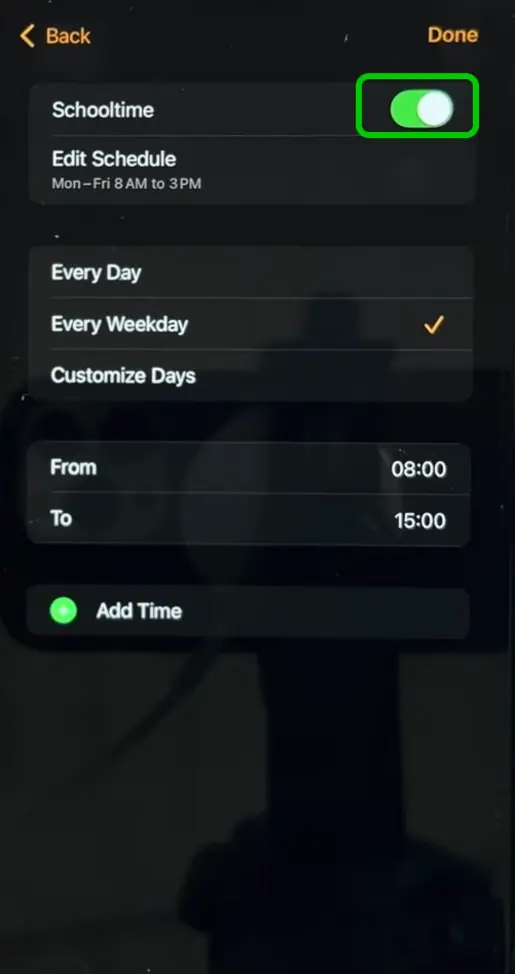 Apple Watch schooltime settings